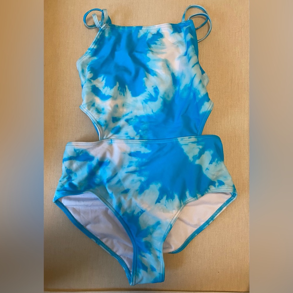 Girls Tie-Dye Cutout Blue and White Swimsuit Size 12